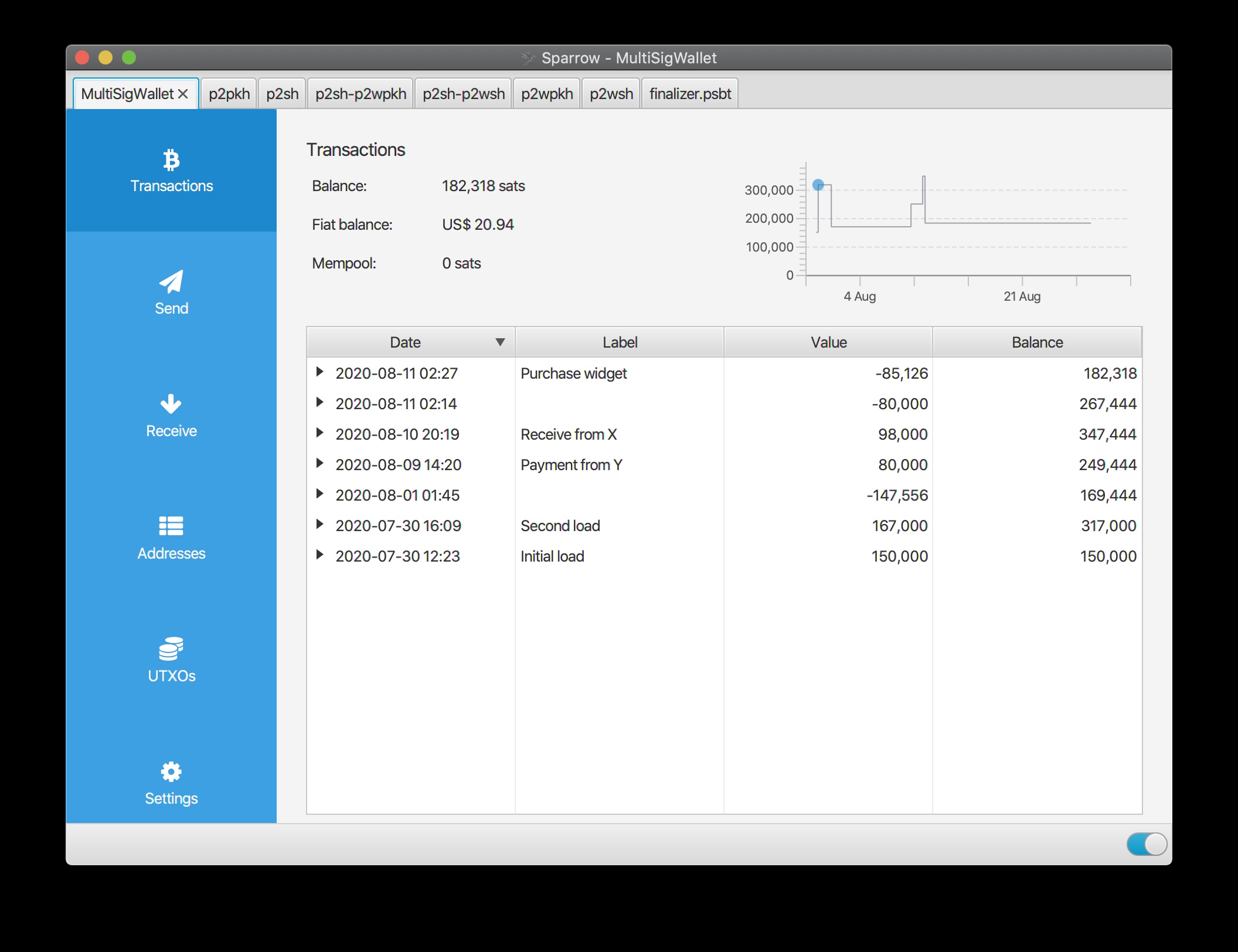 Sparrow Wallet Interface